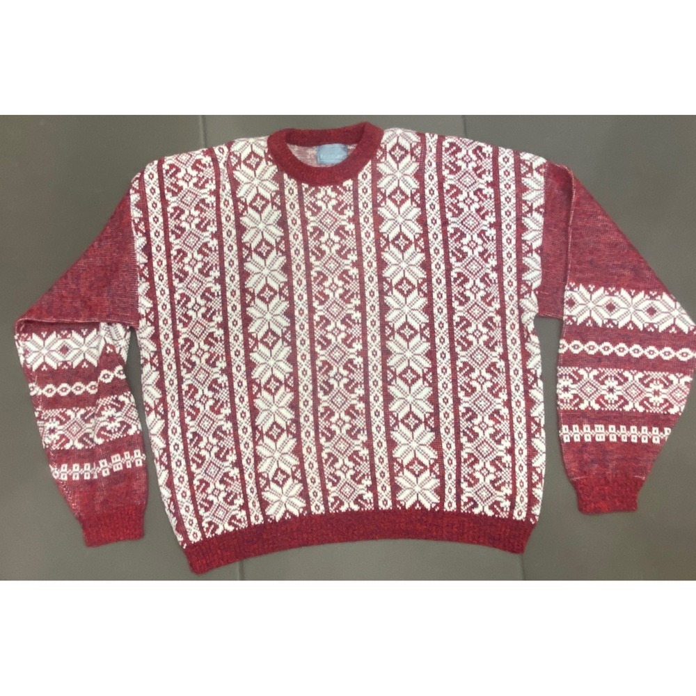 LE TIGRE Sweater Pullover Crew Neck Nordic Holiday Acrylic USA XXL AOP Vintage